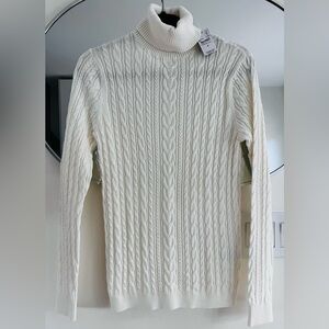 LANDS’END Ivory Cable Knit Turtleneck Size S
